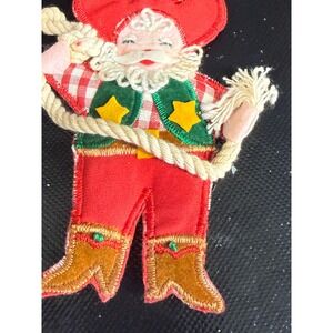 Vintage Cowboy Santa Claus Felt Ornament Western Christmas Lasso Red Green Hat